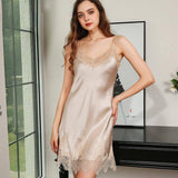 Classic V Neck with Lace Split Women's Silk Nightgown Ladies Silk Nightwear - DIANASILK