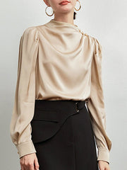 Edelfrauen 100% Mulberry Seidentop Chic Long Sleeves Seidenhemd