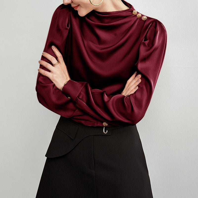 Classy Womens Silk Blouse 100% Mulberry Silk Top Chic Long Sleeves Silk Shirt