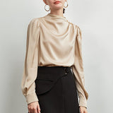Blusa de seda para mujer con clase 100% seda de morera Top elegante camisa de seda de manga larga