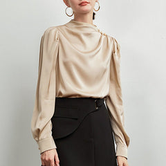 Edelfrauen 100% Mulberry Seidentop Chic Long Sleeves Seidenhemd