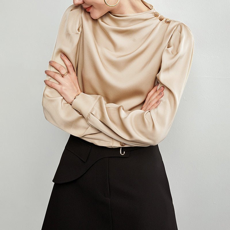 Classy Womens Silk Blouse 100% Mulberry Silk Top Chic Long Sleeves Silk Shirt