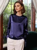 Bequeme Seidenbluse aus 100 % Seide mit geschlitzten Ärmeln, gerade Passform, Seidenbluse für Frauen