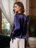 Bequeme Seidenbluse aus 100 % Seide mit geschlitzten Ärmeln, gerade Passform, Seidenbluse für Frauen