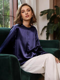 Bequeme Seidenbluse aus 100 % Seide mit geschlitzten Ärmeln, gerade Passform, Seidenbluse für Frauen