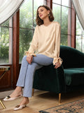 Bequeme Seidenbluse aus 100 % Seide mit geschlitzten Ärmeln, gerade Passform, Seidenbluse für Frauen