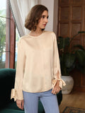 Bequeme Seidenbluse aus 100 % Seide mit geschlitzten Ärmeln, gerade Passform, Seidenbluse für Frauen