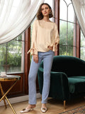 Cómoda blusa de seda con corte recto en la parte superior de manga corta de seda 100 % para mujer