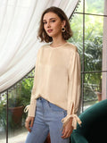 Bequeme Seidenbluse aus 100 % Seide mit geschlitzten Ärmeln, gerade Passform, Seidenbluse für Frauen
