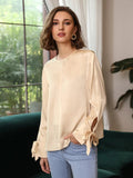 Bequeme Seidenbluse aus 100 % Seide mit geschlitzten Ärmeln, gerade Passform, Seidenbluse für Frauen