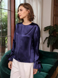 Bequeme Seidenbluse aus 100 % Seide mit geschlitzten Ärmeln, gerade Passform, Seidenbluse für Frauen