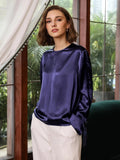 Bequeme Seidenbluse aus 100 % Seide mit geschlitzten Ärmeln, gerade Passform, Seidenbluse für Frauen