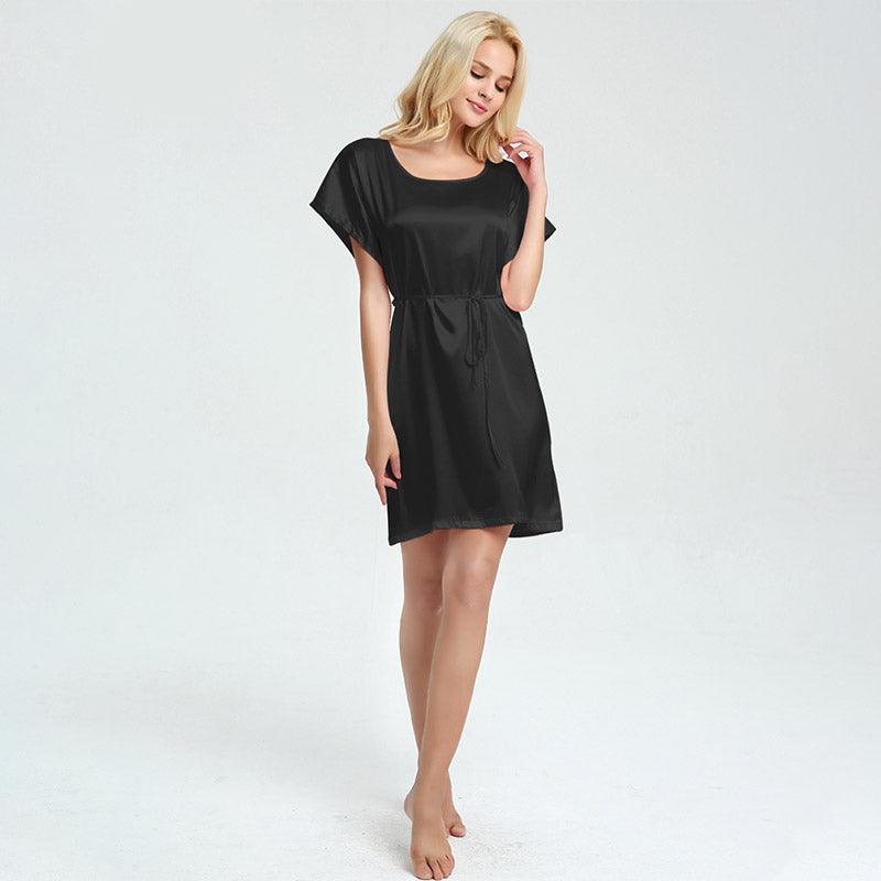 Comfortable  Sleeved Silk Short Nightgown with belt Women Luxury sleepwear (multi-colors) - DIANASILK