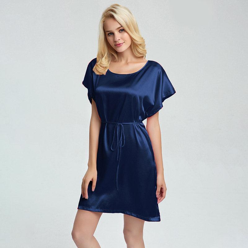 Comfortable  Sleeved Silk Short Nightgown with belt Women Luxury sleepwear (multi-colors) - DIANASILK