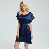 Comfortable  Sleeved Silk Short Nightgown with belt Women Luxury sleepwear (multi-colors) - DIANASILK