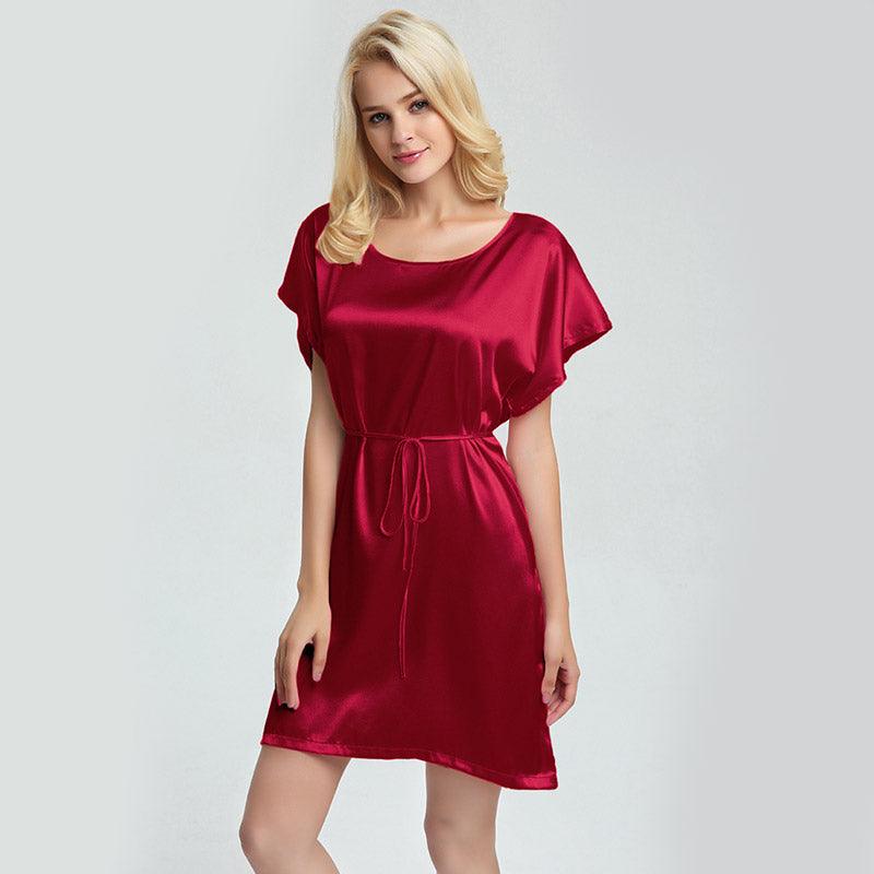 Comfortable  Sleeved Silk Short Nightgown with belt Women Luxury sleepwear (multi-colors) - DIANASILK