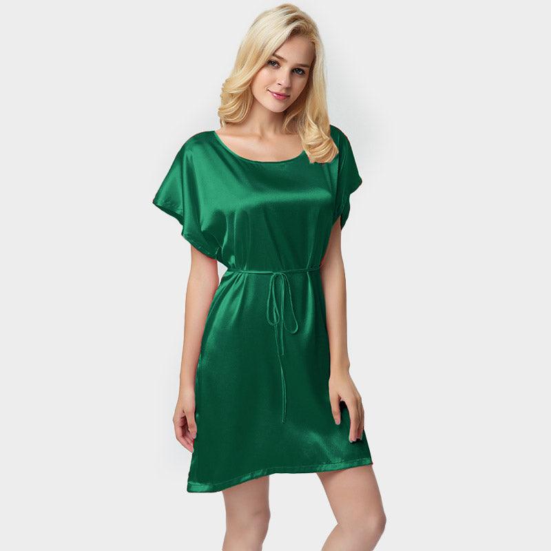 Comfortable  Sleeved Silk Short Nightgown with belt Women Luxury sleepwear (multi-colors) - DIANASILK