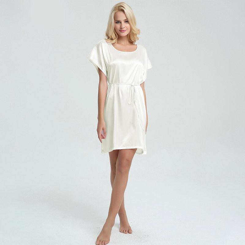 Comfortable  Sleeved Silk Short Nightgown with belt Women Luxury sleepwear (multi-colors) - DIANASILK
