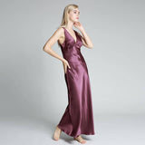 Deep V Neck Classic Silk Nightgown  Long Silk Nightwear For Women - DIANASILK