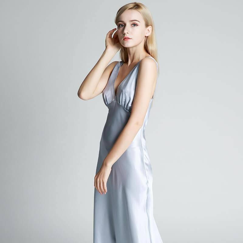 Deep V Neck Classic Silk Nightgown  Long Silk Nightwear For Women - DIANASILK