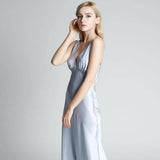 Deep V Neck Classic Silk Nightgown  Long Silk Nightwear For Women - DIANASILK