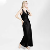 Deep V Neck Classic Silk Nightgown  Long Silk Nightwear For Women - DIANASILK