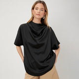 Début du printemps 22 Momme Chemisier en soie pour femme 100 % pure soie Haut à manches courtes Chemise en soie