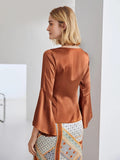 Elegantes 100% Seidenhemd mit V-Ausschnitt, langen Ärmeln, Seidentop, Seidenbluse für Frauen