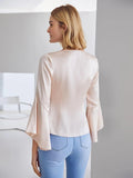 Elegantes 100% Seidenhemd mit V-Ausschnitt, langen Ärmeln, Seidentop, Seidenbluse für Frauen