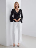 Elegantes 100% Seidenhemd mit V-Ausschnitt, langen Ärmeln, Seidentop, Seidenbluse für Frauen
