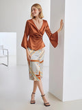 Elegantes 100% Seidenhemd mit V-Ausschnitt, langen Ärmeln, Seidentop, Seidenbluse für Frauen