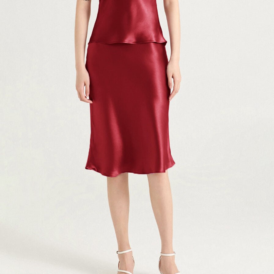 Elegant Womens 100% Mulberry Silk Skirt 22Momme Knee Length Straight Silk Skirt