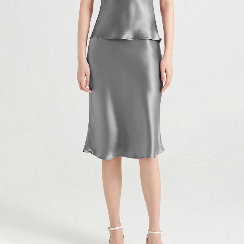 Elegant Womens 100% Mulberry Silk Skirt 22Momme Knee Length Straight Silk Skirt