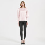 Elegante Damen-Seidenbluse 22 Momme Rundhals-Seidenoberteil mit langen Ärmeln Seidenhemd