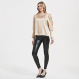 Elegante Damen-Seidenbluse 22 Momme Rundhals-Seidenoberteil mit langen Ärmeln Seidenhemd