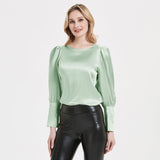 Elegante Damen-Seidenbluse 22 Momme Rundhals-Seidenoberteil mit langen Ärmeln Seidenhemd