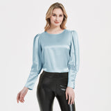 Elegante Damen-Seidenbluse 22 Momme Rundhals-Seidenoberteil mit langen Ärmeln Seidenhemd