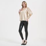 Elegante Damen-Seidenbluse 22 Momme Rundhals-Seidenoberteil mit langen Ärmeln Seidenhemd