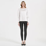Elegante Damen-Seidenbluse 22 Momme Rundhals-Seidenoberteil mit langen Ärmeln Seidenhemd