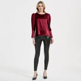 Elegante Damen-Seidenbluse 22 Momme Rundhals-Seidenoberteil mit langen Ärmeln Seidenhemd