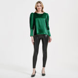 Elegante Damen-Seidenbluse 22 Momme Rundhals-Seidenoberteil mit langen Ärmeln Seidenhemd