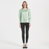 Elegante Damen-Seidenbluse 22 Momme Rundhals-Seidenoberteil mit langen Ärmeln Seidenhemd