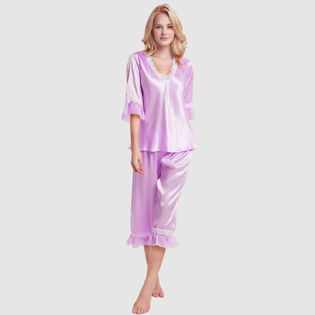 Lace Silk Pajama Set for Women Short Sleeves Summer luxury For Women - DIANASILK
