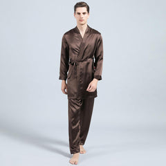 Long Men Silk Pajamas Set with Robe luxury Silk sleepwear - DIANASILK