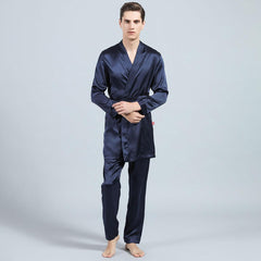 Long Men Silk Pajamas Set with Robe luxury Silk sleepwear - DIANASILK