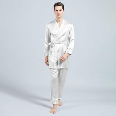 Long Men Silk Pajamas Set with Robe luxury Silk sleepwear - DIANASILK