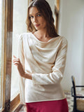 Luxury Elegant 100% Silk Round Neck Long Sleeve Draped Top Silk Shirt