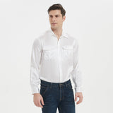 Chemises en soie pour hommes de luxe 100%, dessus en soie à manches longues en soie de mûrier avec deux poches plaquées