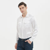 Camisas de seda de lujo para hombre Top de seda de manga larga de seda de morera 100% con dos bolsillos de parche