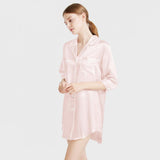 Luxury Women's 3/4 Sleeve Button Down Sleep Shirt 100% Mulberry Silk Nightgown - DIANASILK